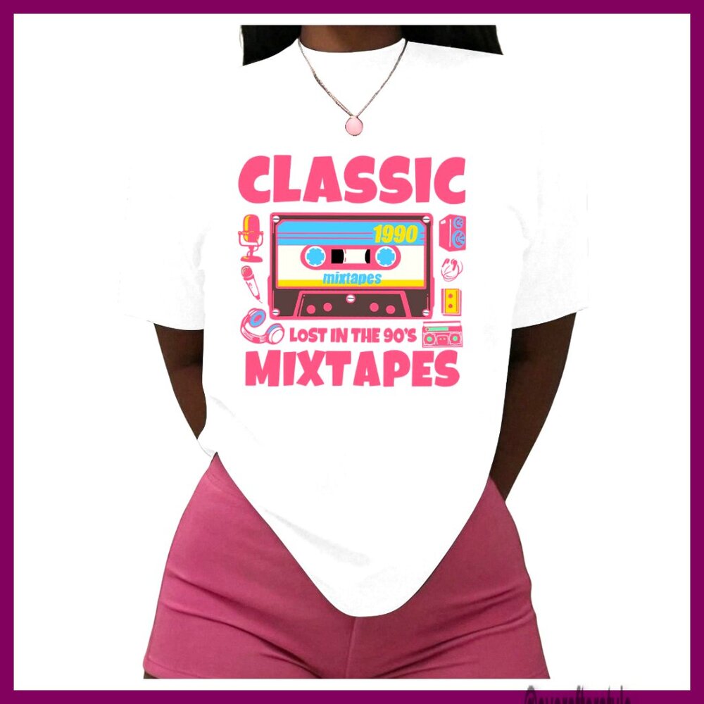 Vintage Graphic Tee Short Sleeve Crewneck Retro Y2K Casual Summer Top